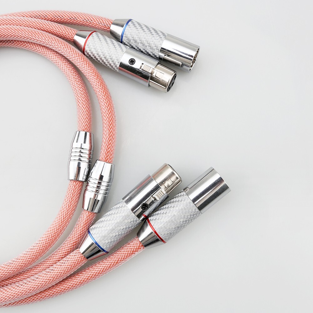 Pair 124cores Pure Solid Silver XLR Balanced Cable Hifi Audio Carbon Fiber Plug