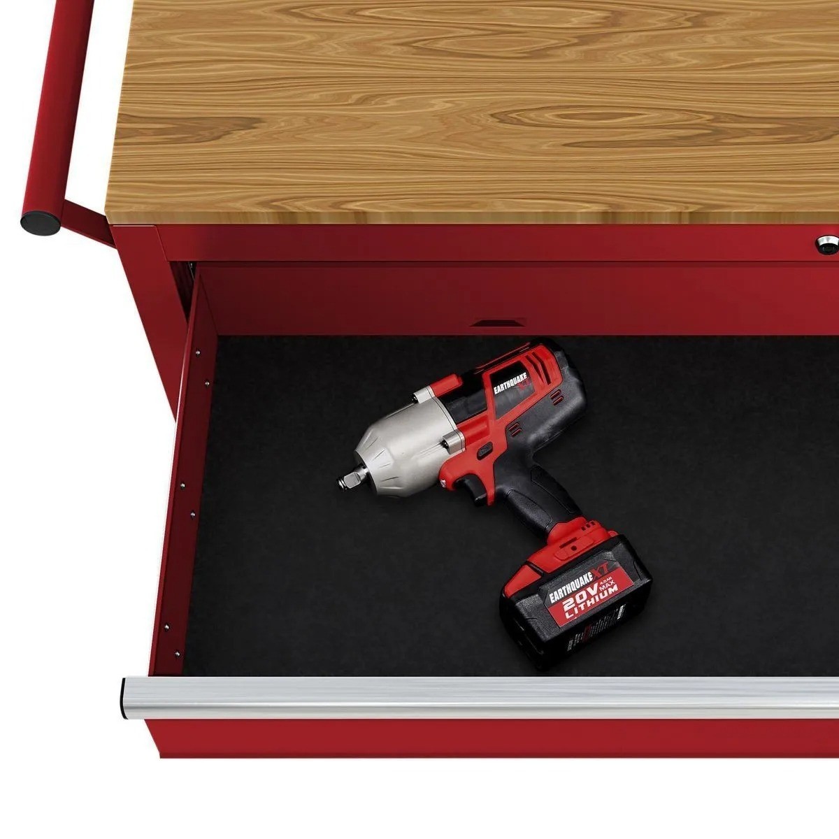 46" Mobile Workbench Rolling Tool Chest Storage Cabinet with Solid Wood Top, Red