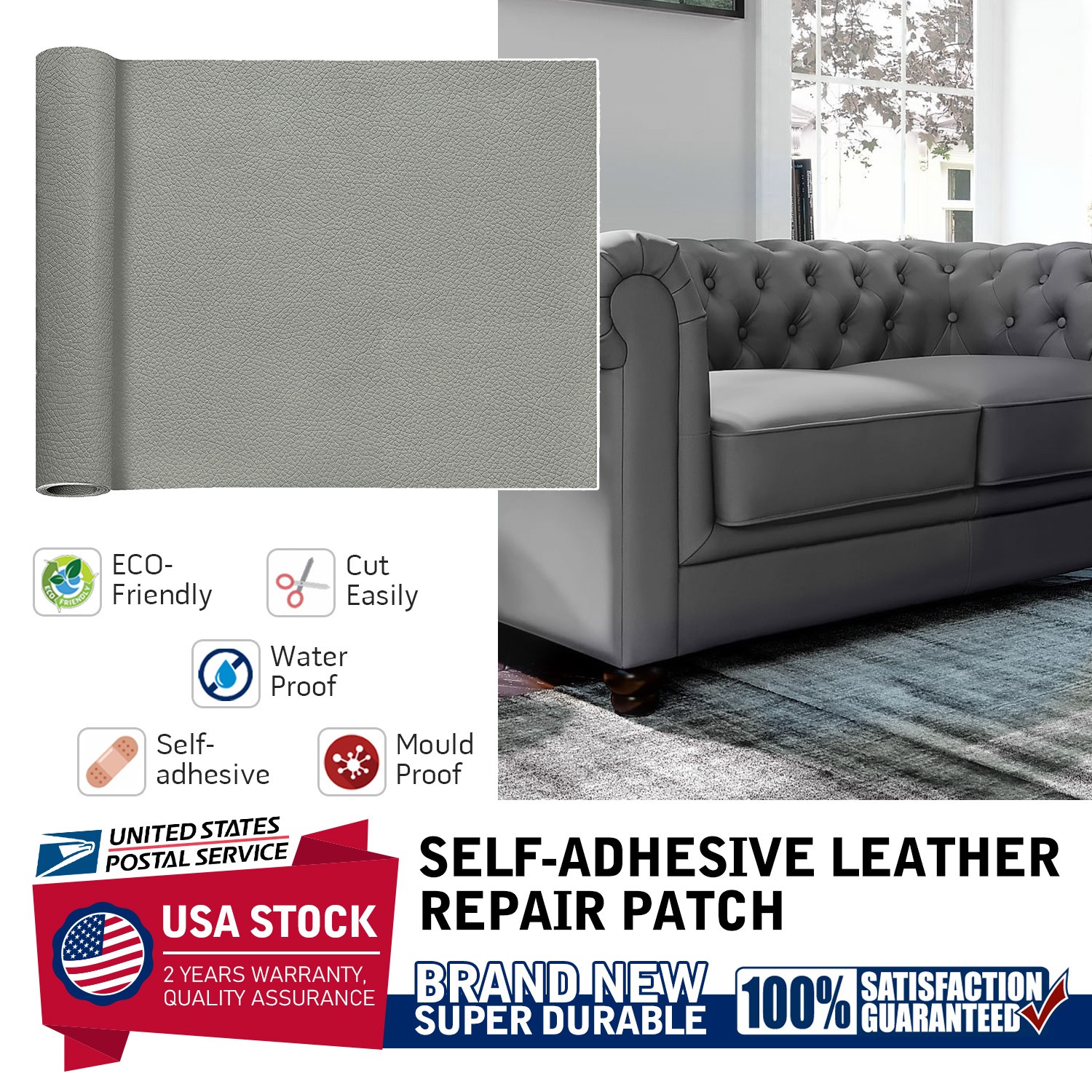 Self Adhesive Grey multi-size Leather Repair Patch Kit For Car seat Couch Sofas