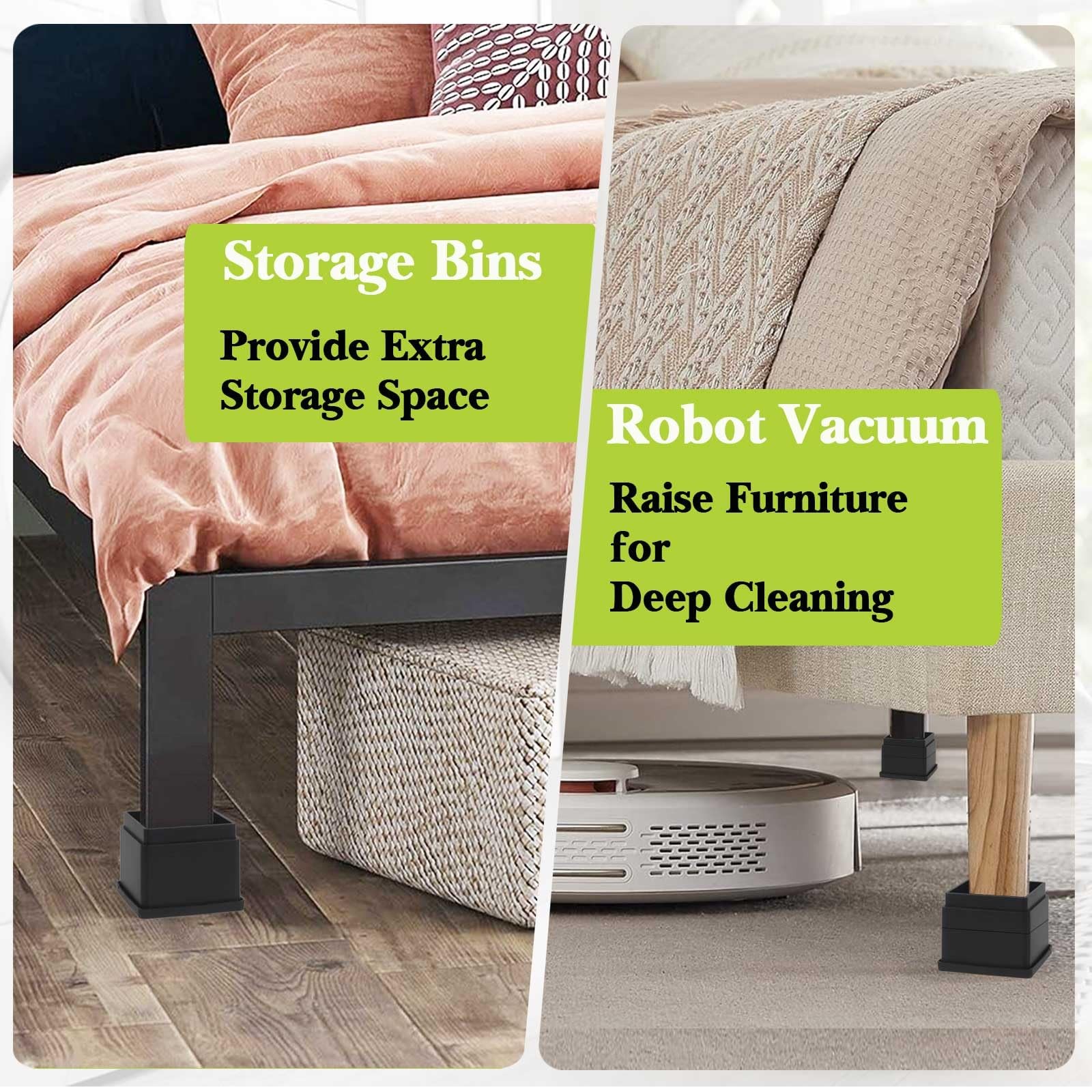 4 Pack Furniture Risers 2 Inch, Adjustable Bed Risers Heavy Duty for Table De...