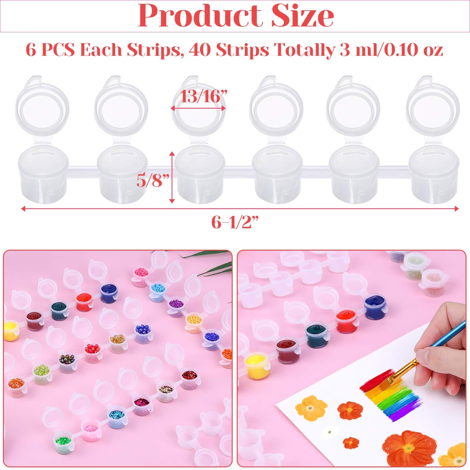 240piece Empty Paint Pot 40 Strips Acrylic Mini Paint Container Strip Storage Wi