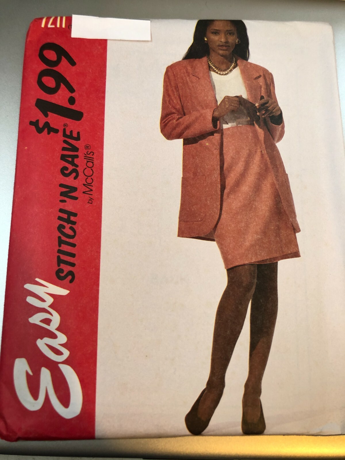 McCalls Pattern 7211 Ms EZ STITCH 'N SAVE Unlined Jacket & Wrap Skirt