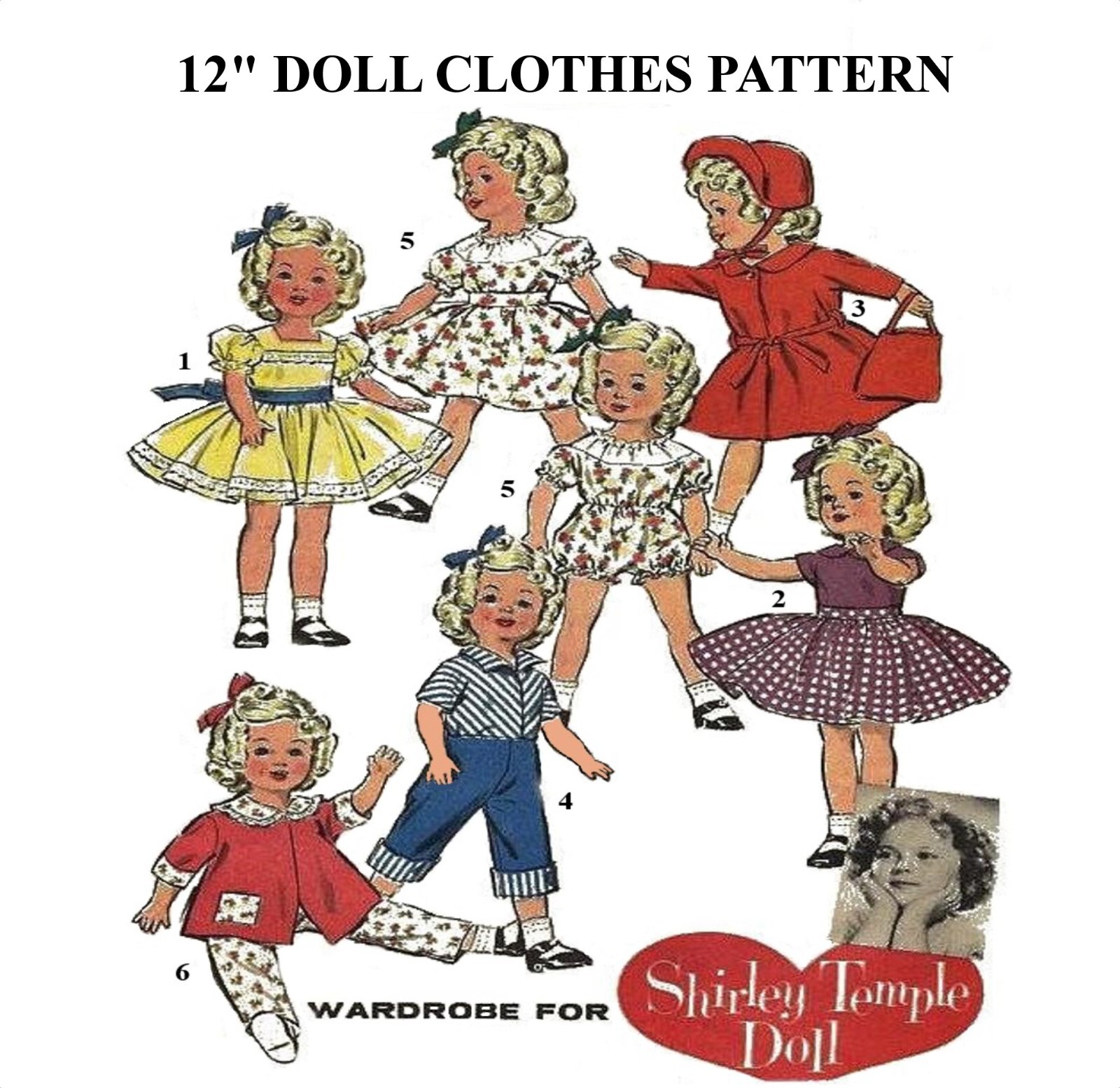 12" Shirley Temple Doll Clothes Vintage Sewing Pattern