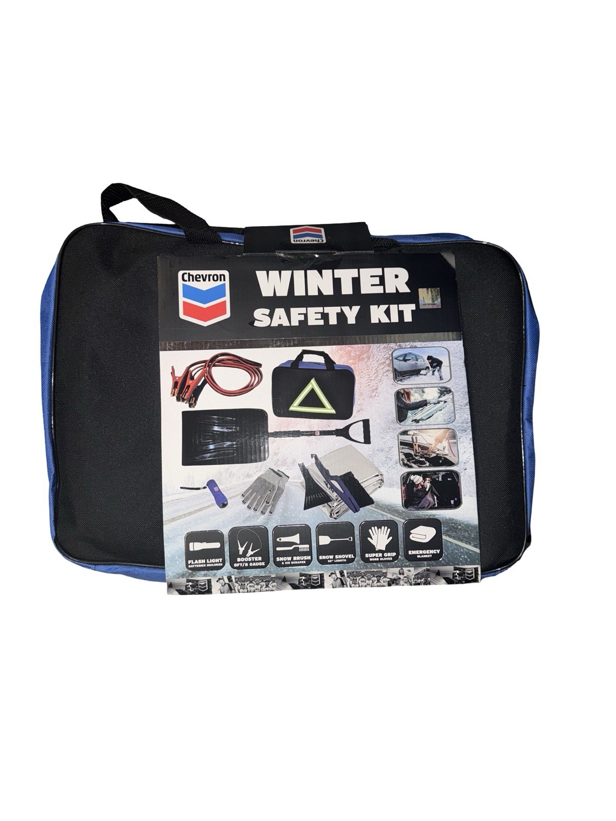 Chevron Winter Safety Kit 8-Piece Car Emergency Roadside Kit w Bag