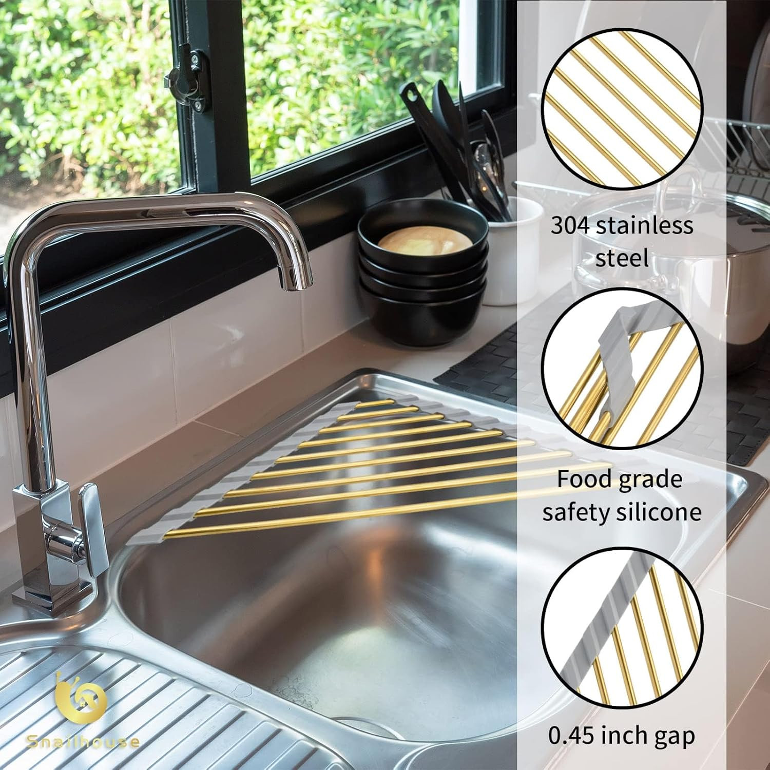 Small Triangle Roll up Dish Drying Rack, Stainless Steel Kitchen Foldable Sink C