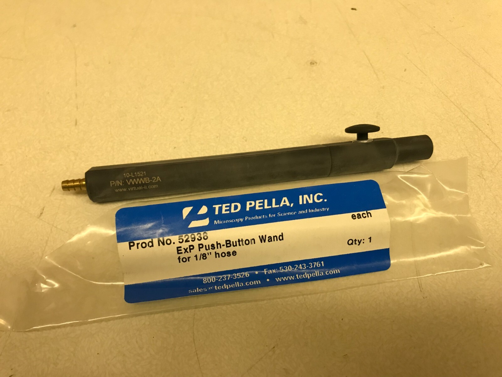 Pella ExP Push Button Wafer Vacuum Wand for 1/8" Hose VWWB-2A