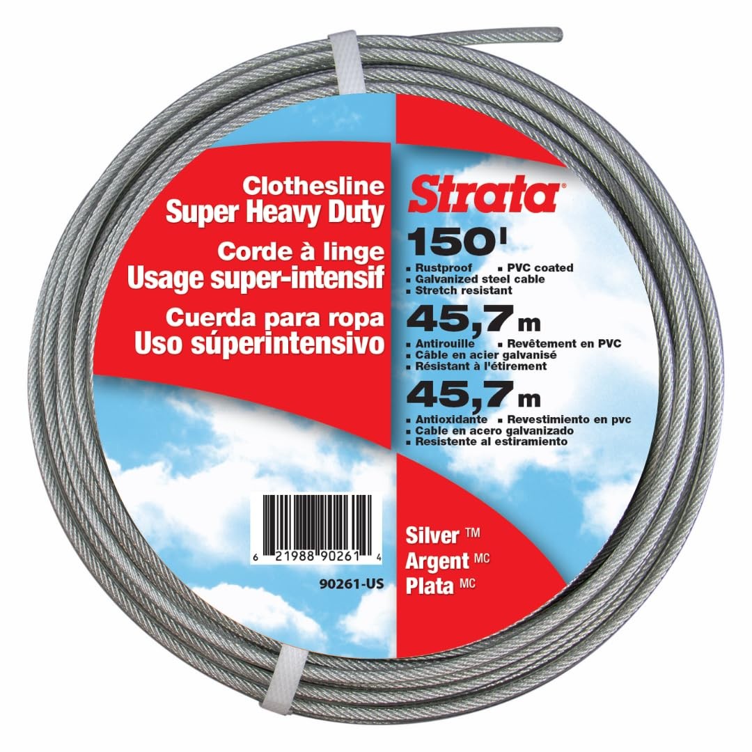 Strata 150 Feet Clothesline Outdoor Heavy Duty Galvanized Wire Steel Cable, S...
