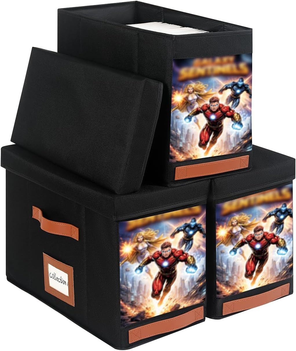 Comic Book Storage Box with Display Window, 3-Pack Collapsible Storage Case, Hol