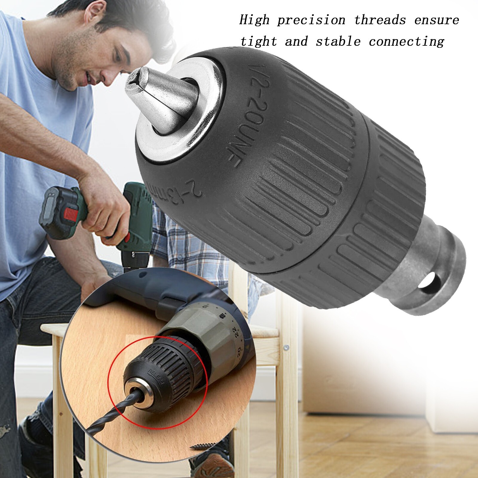 Keyless Drill Chuck Adapter+1/4" Hex Shank Quick Change Drill Bit Adapter Driver
