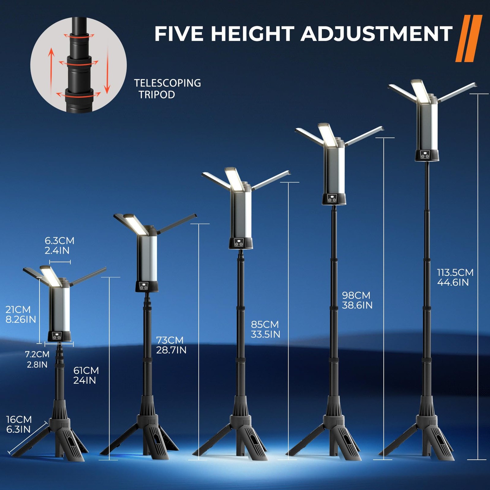 Rechargeable Work Light with Stand, LED Cordless Camping Light