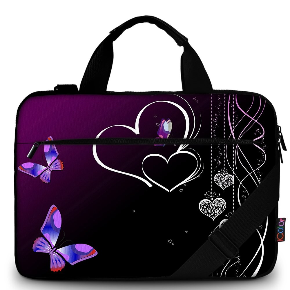 15 15.6 Inch Laptop Messenger Bag Protective Shoulder Case -Purple Heart & Bu...