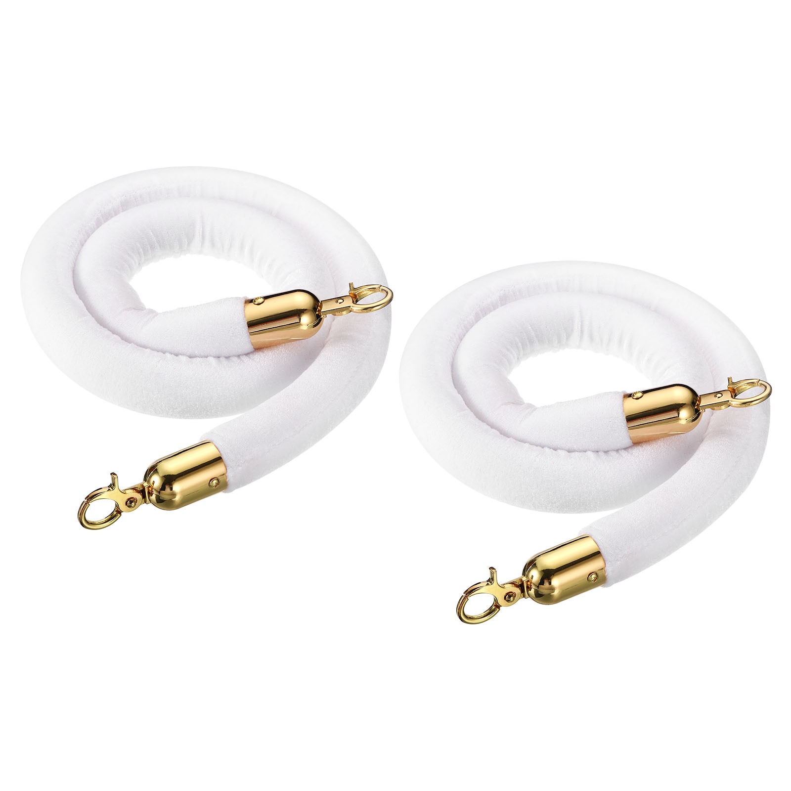 2pcs 4 Feet White Velvet Stanchion Rope Crowd Control Barrier with Snap Hooks