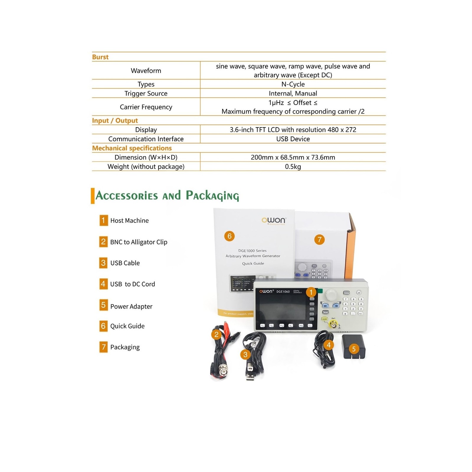 OWON Waveform Generator, 60MHz Bandwidth,300MSa/s Sampling Rate, 14 bits Vert...