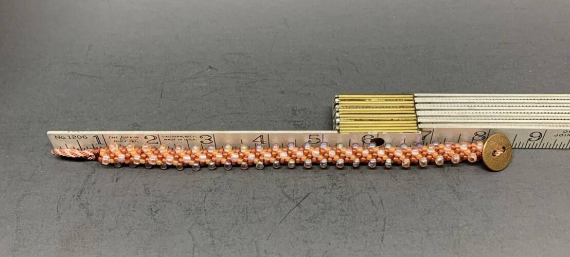 Handmade 8.5" Beaded Bracelet W/Copper Leaf Circle Button Enclosure 18.22G