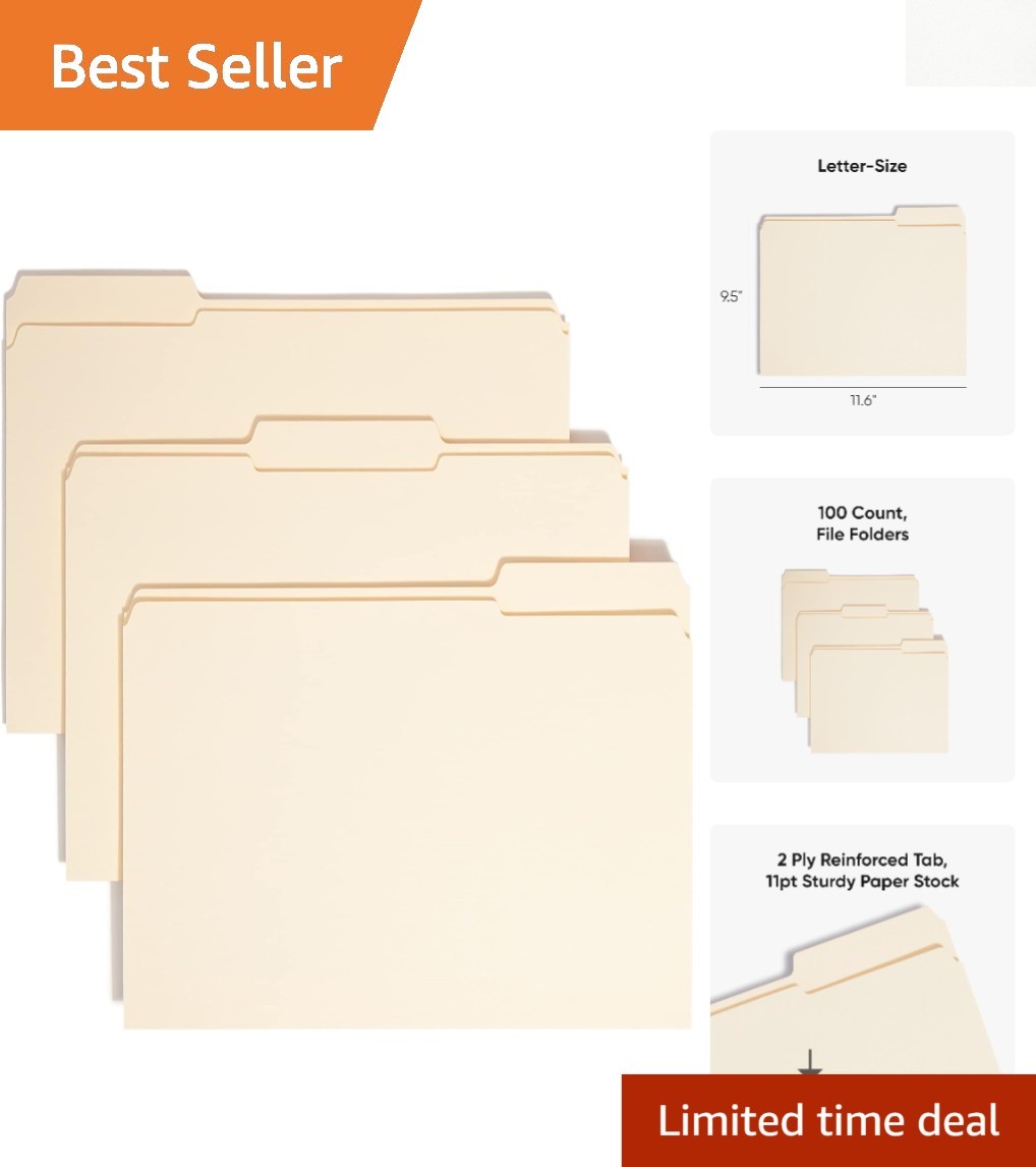 High-Quality Manila Letter Size File Folders - Reinforced & Durable, 100 Count