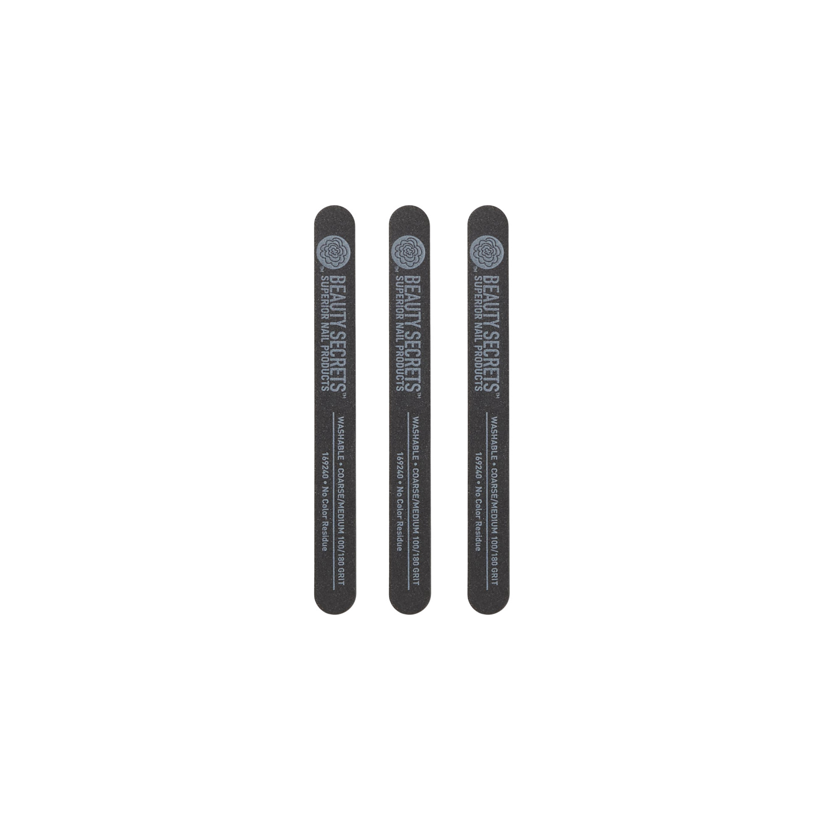 Beauty Secrets Nail File Set of 3 Coarse/Medium 100/180 Grit Washable NEW