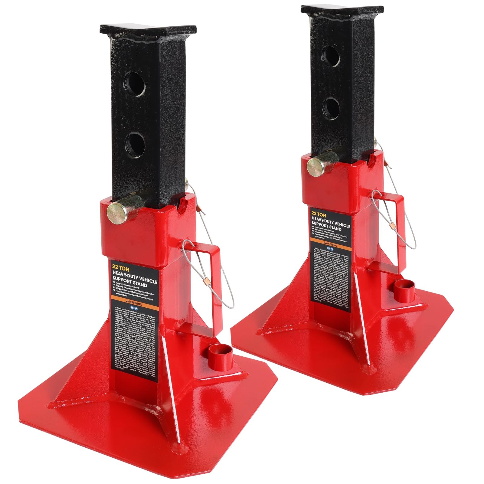 Heavy Duty 22 Ton(44,000 lb)Pin Style Adjustable Height Jack Stands, Red, 1 Pair
