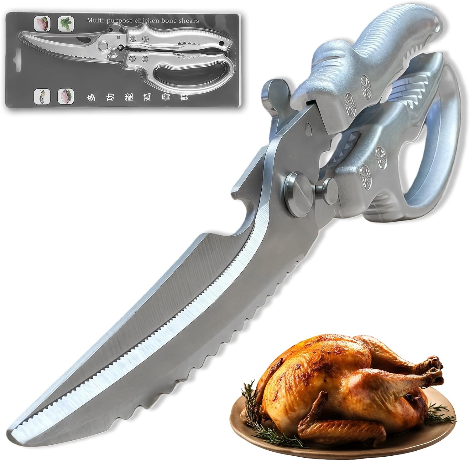 Heavy Duty Poultry Shears - Kitchen Shears with Non-Slip Handle & Safety Lock