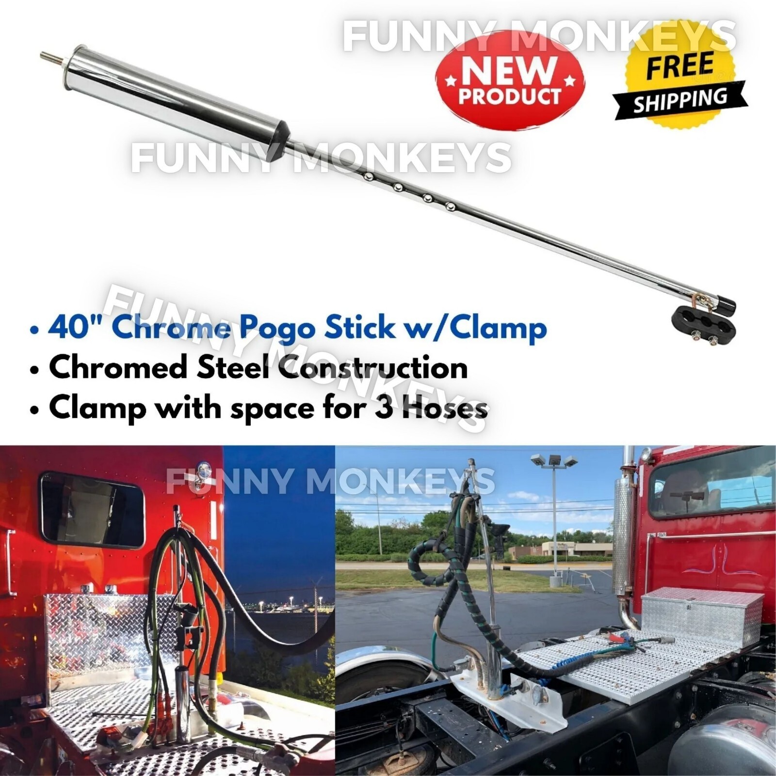 Pogo Stick w/ Clamp Air Line Electric Cord Holder for Semi Truck Tractor Trailer