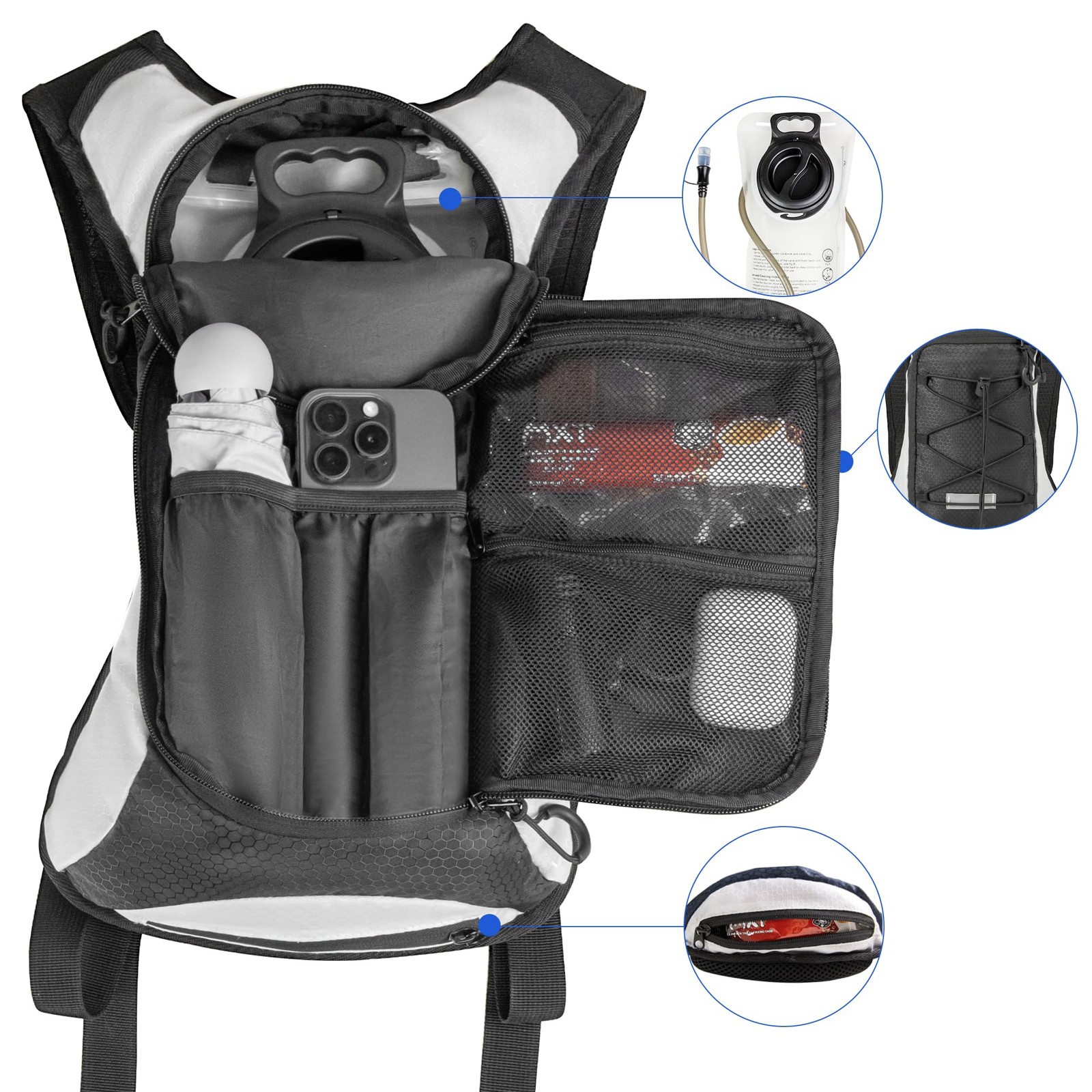 Hydration Backpack With 2L Water Bladder Lightweight Breathable Pack For Running