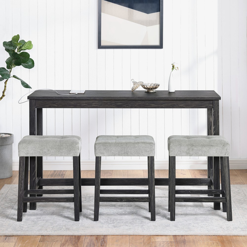 Bar Table Set with Power Outlet Bar Table and Chairs Set4 Piece Dining Table Set