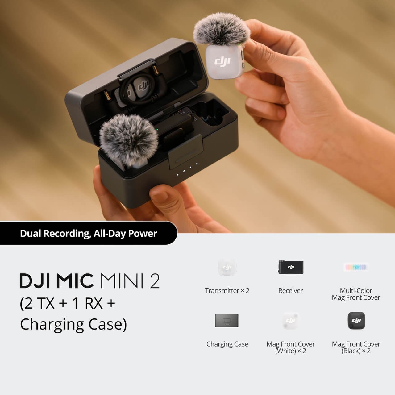 Mic Mini 2 (2 TX+ 1 RX+ Charging Case) Wireless Microphone for iPhone/Camera
