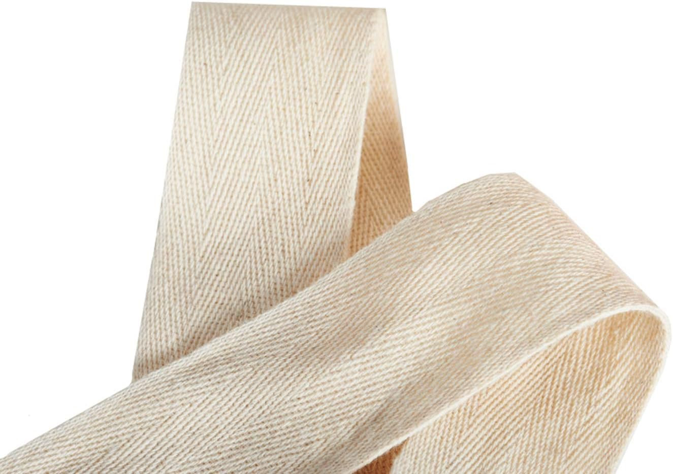 50 Yards Cotton Twill Tape Ribbon 3/4 Inch, Soft Natural Webbing Tape Herringbon