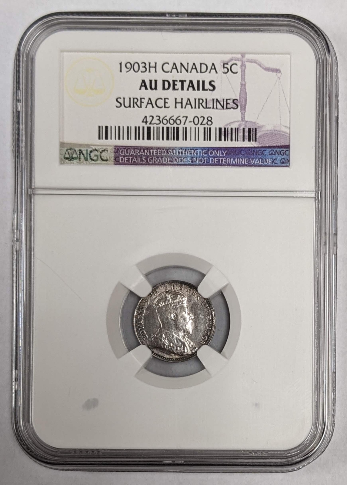 1903 H Canada 5c NGC AU Details