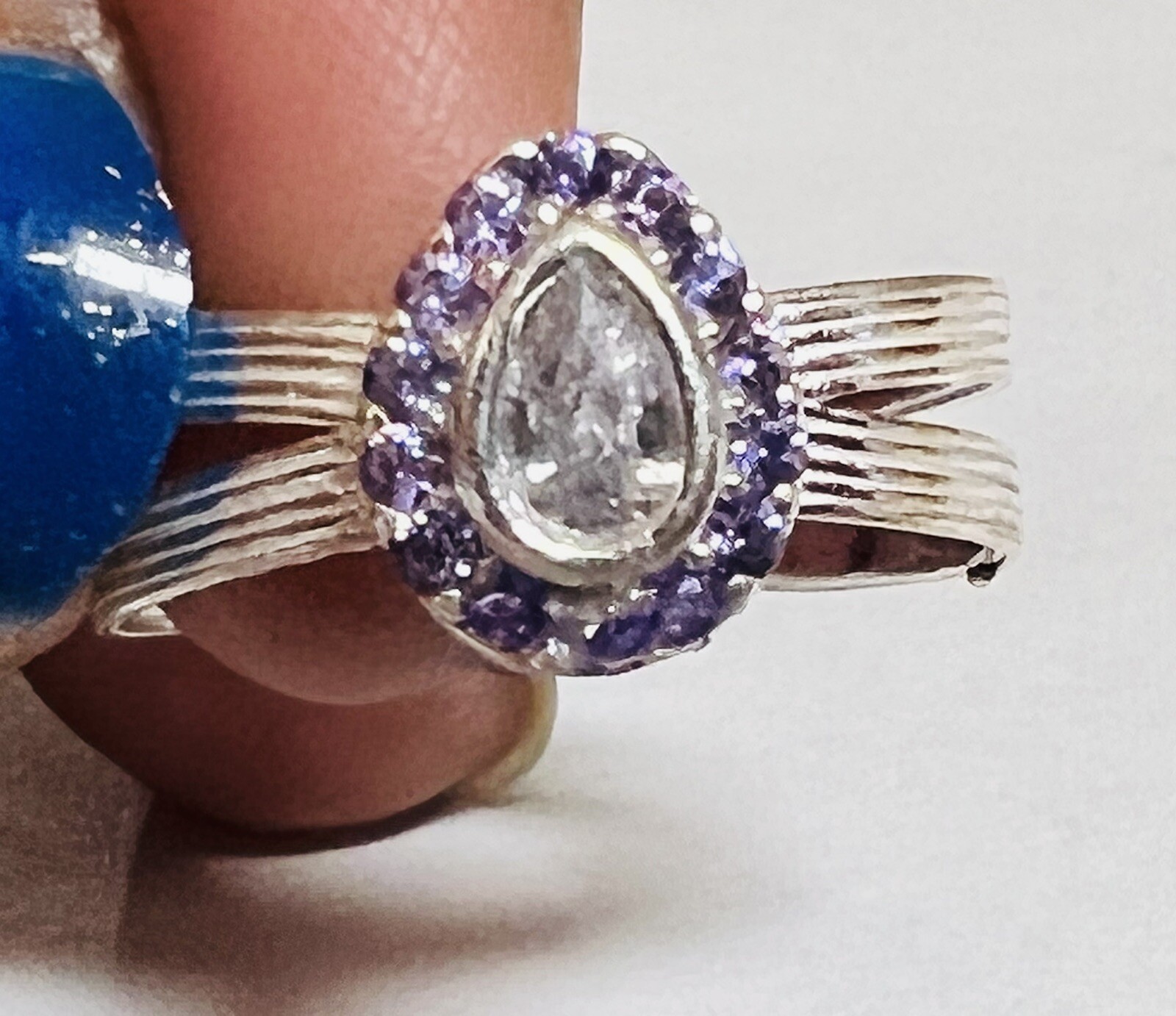 Purple drop CRYSTAL 925 Sterling Silver Toe Ring Pair India Bichiya ADJUSTABLE