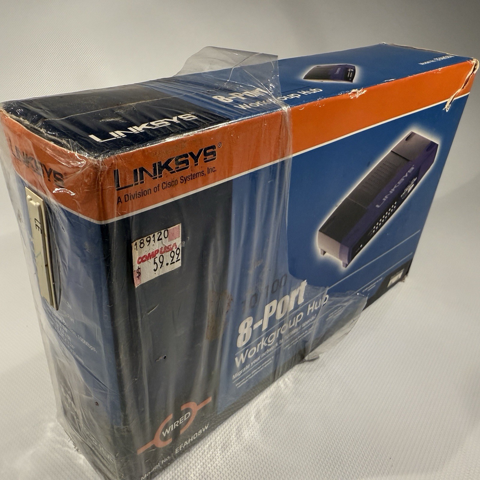LINKSYS 8 PORT WORK GROUP Ethernet HUB 10/100 - EFAH08W version 3 w/box & guide.