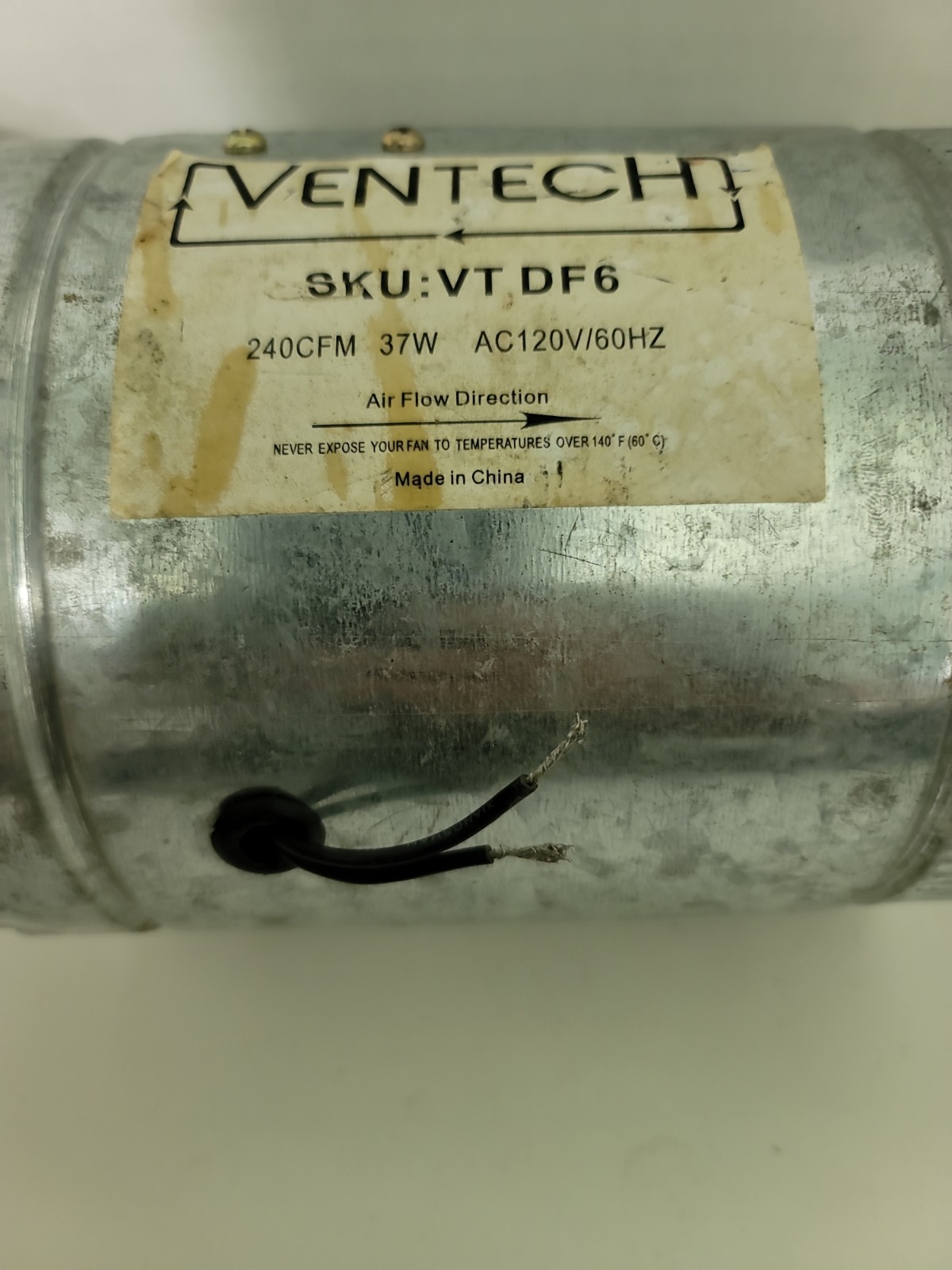 Ventech 6” Inline Duct Fan 240CFM No Speed Controller Used Good Condition