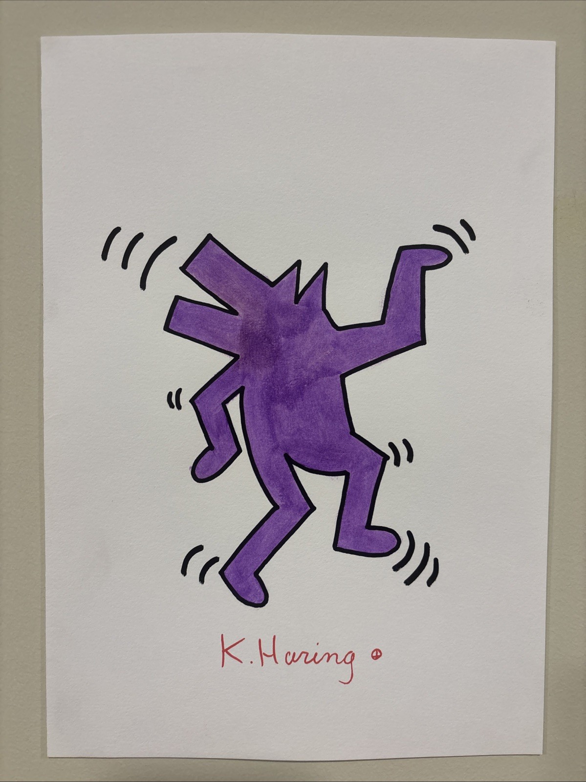 KEITH HARING  drawing on old paper signed stamped vintage