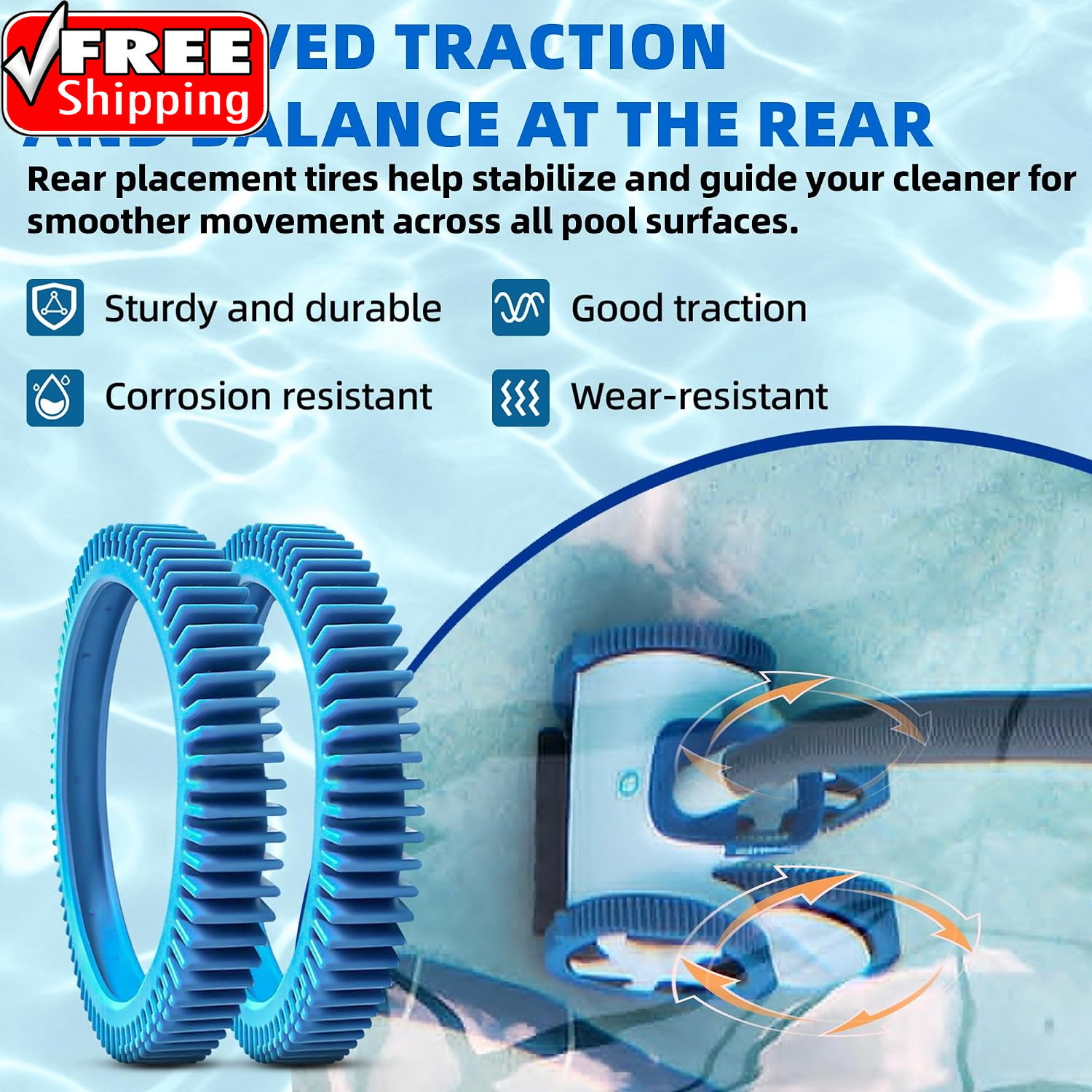 2-Pack Back Tires Replacement for Pool Cleaner – Compatible with Hayward Poolver