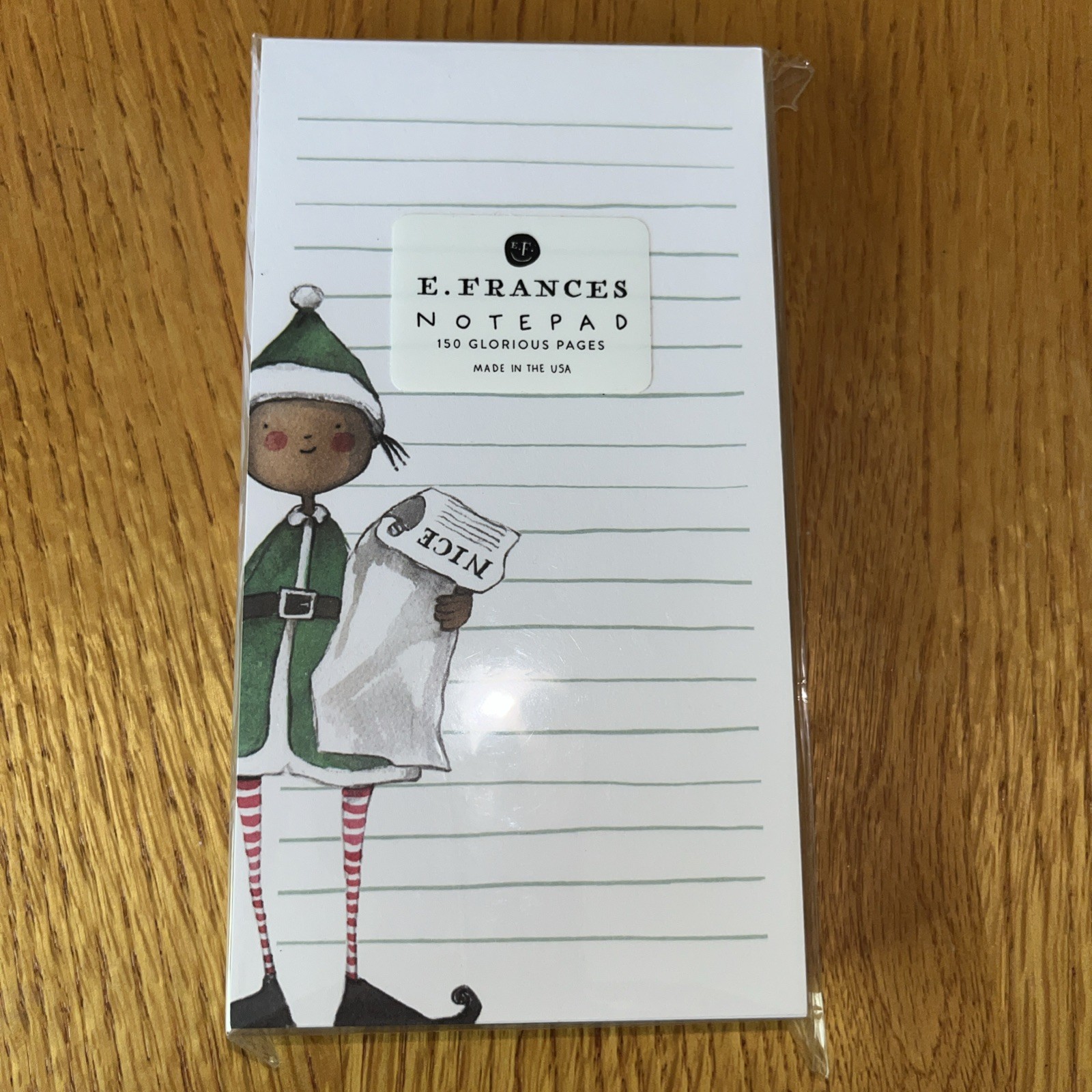 E. Frances Paper Company Christmas Elf  Long Lined Nice List 150 Page Notepad