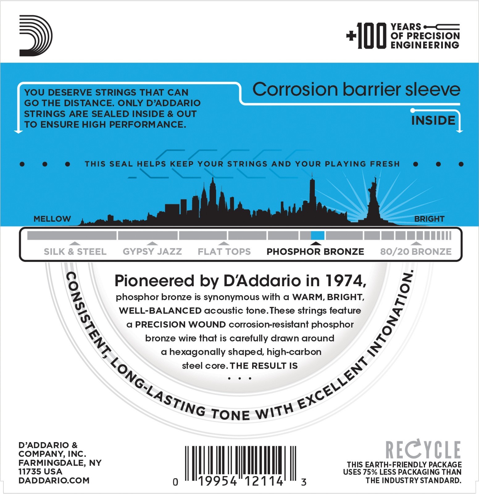 D'Addario EJ16 12-53 Light Phosphor Bronze Acoustic Guitar Strings