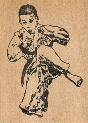 Karate Kid 2 x 2 3/4" Rubber Stamp, Kid Stamp, Sports Stamp