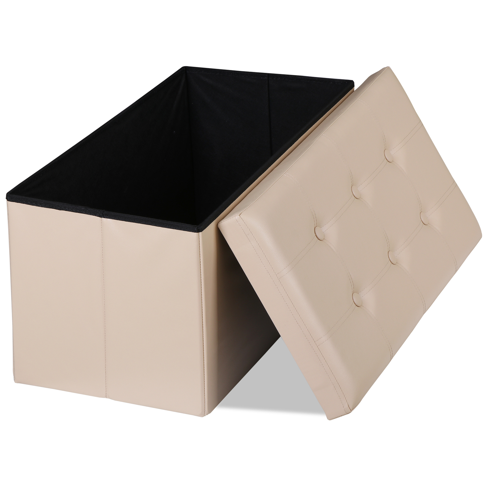 30'' Folding Ottoman Rectangular Footrest Storage Chest with Faux Leather Lid
