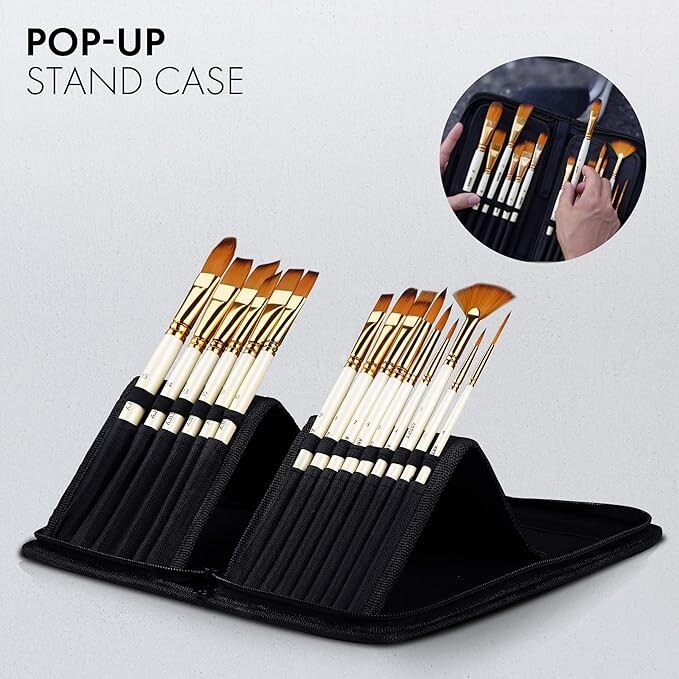 ARTIFY 15 Pieces Paint Brush Set Include Pop-Up Carrying Case with Palette Knife
