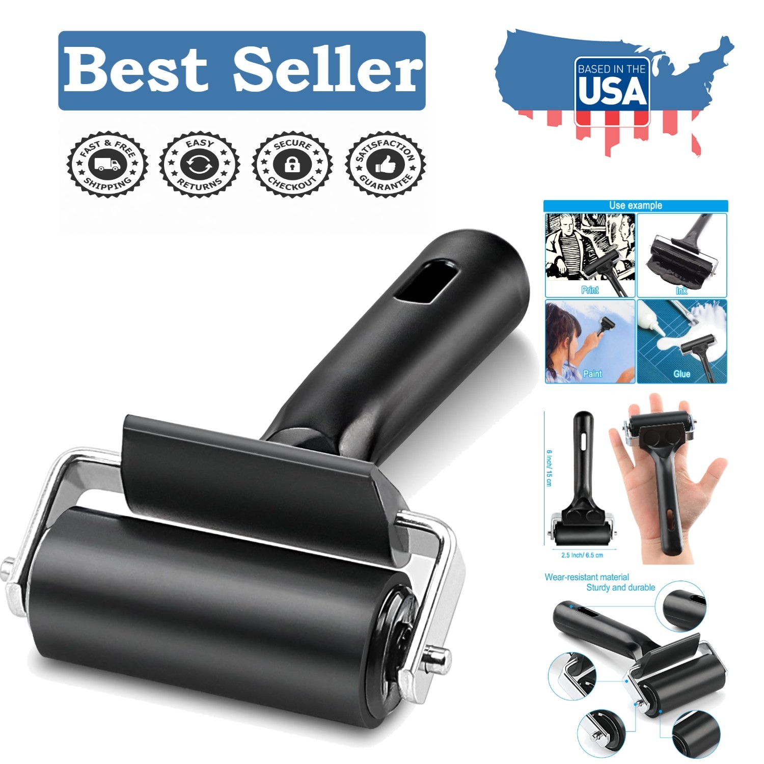 Lightweight 2.5-Inch Rubber Roller for Precise Ink and Stamping Applications