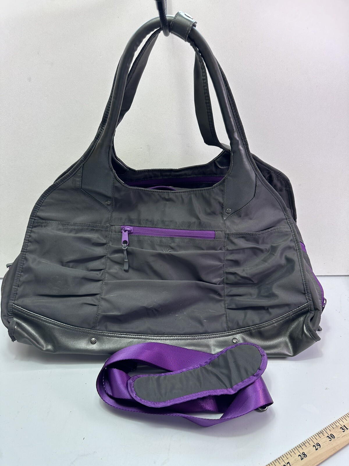 Athleta Gray Purple Kinetic Weekender Gym Shoulder Bag W/Shoulder Strap Carry On