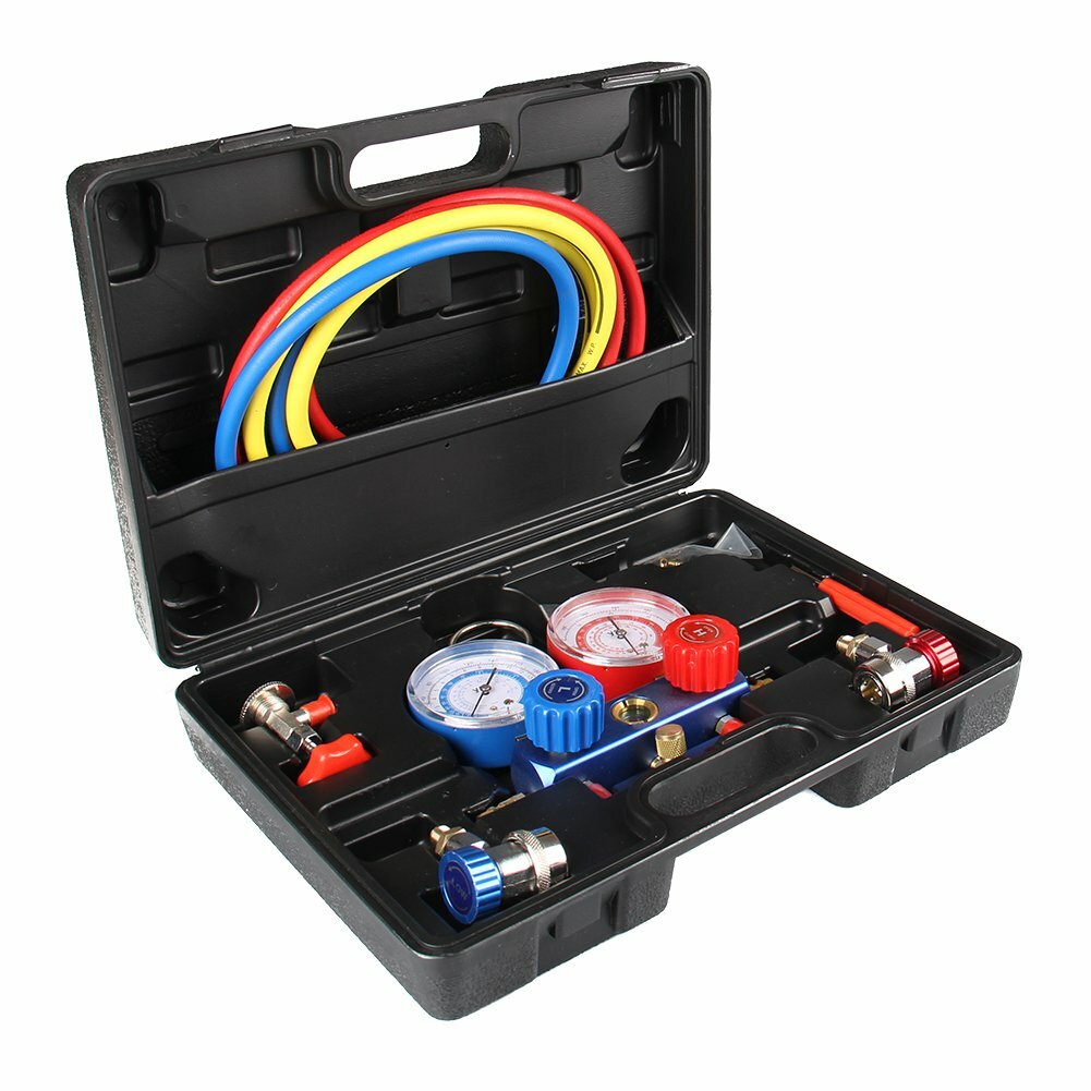 New HVAC AC Manifold Gauge Set A/C Air Refrigeration Kit Brass Freon Vacuum Pump