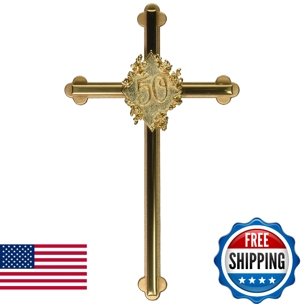 Cathedral Art Wall Cross, for Parents, Grandparents, 8-Inches, Gold Plated, by A