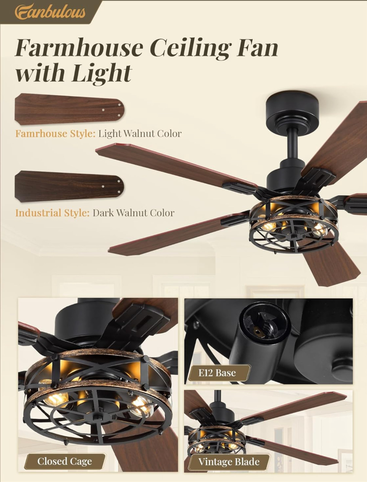 42 Inch Rustic Caged Ceiling Fan with Lights, 2 pack, BRAND NEW!