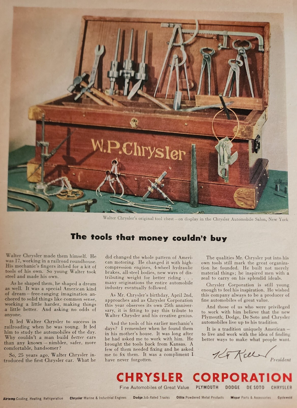 Chrysler Corp Magazine Picture Ad Tool Chest Box Advertisement Decor