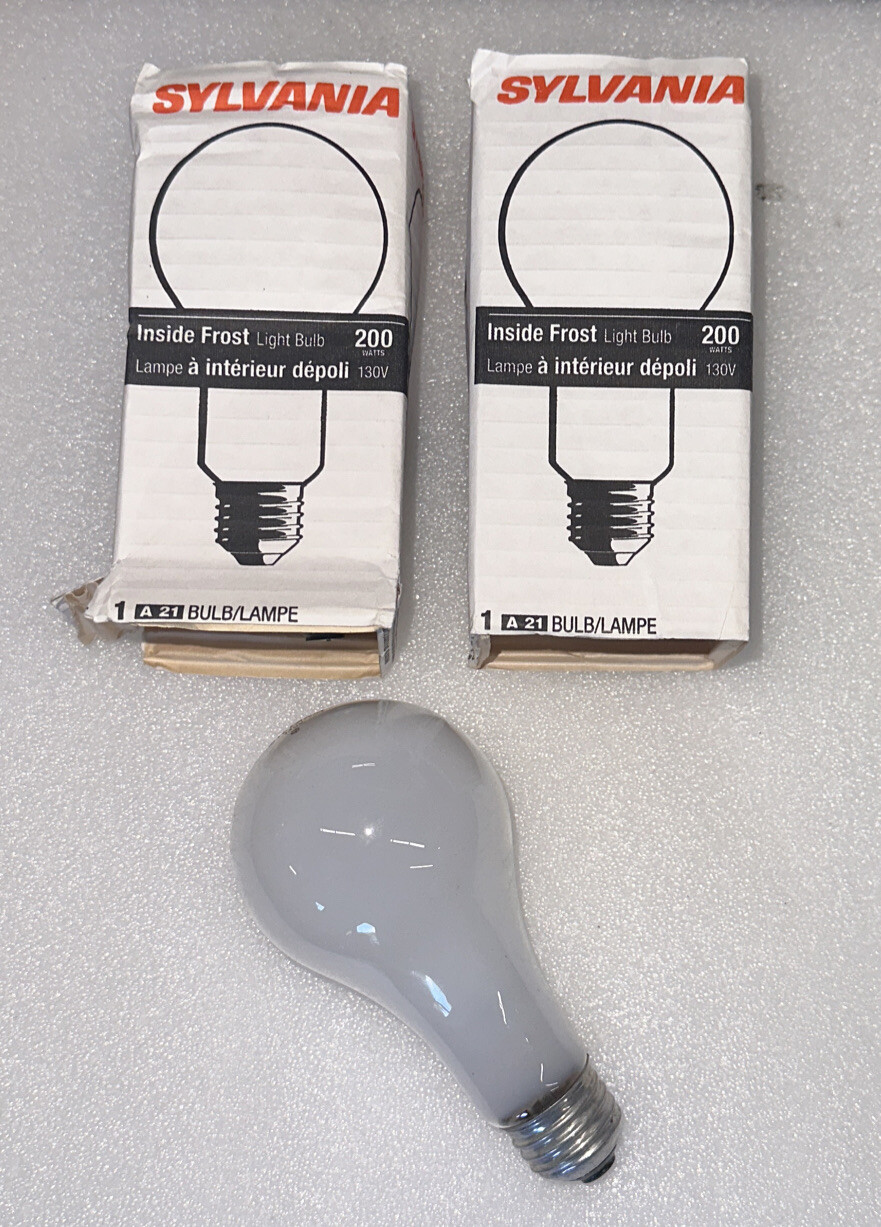200A21  Frosted 200 Watt  130V Longife Sylvania Lightbulb * 2-pcs