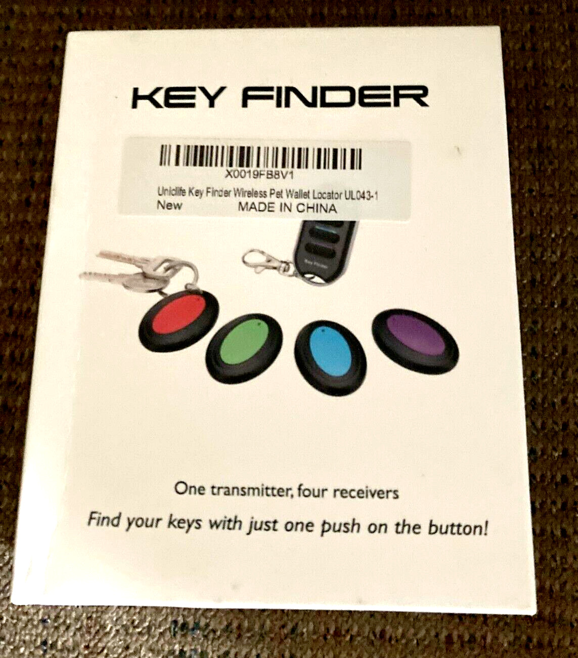 KEY FINDER: TRANSMITTER w/4 RECEIVERS~NEW IN BOX!~PUSH BUTTON & FIND YOUR KEYS!