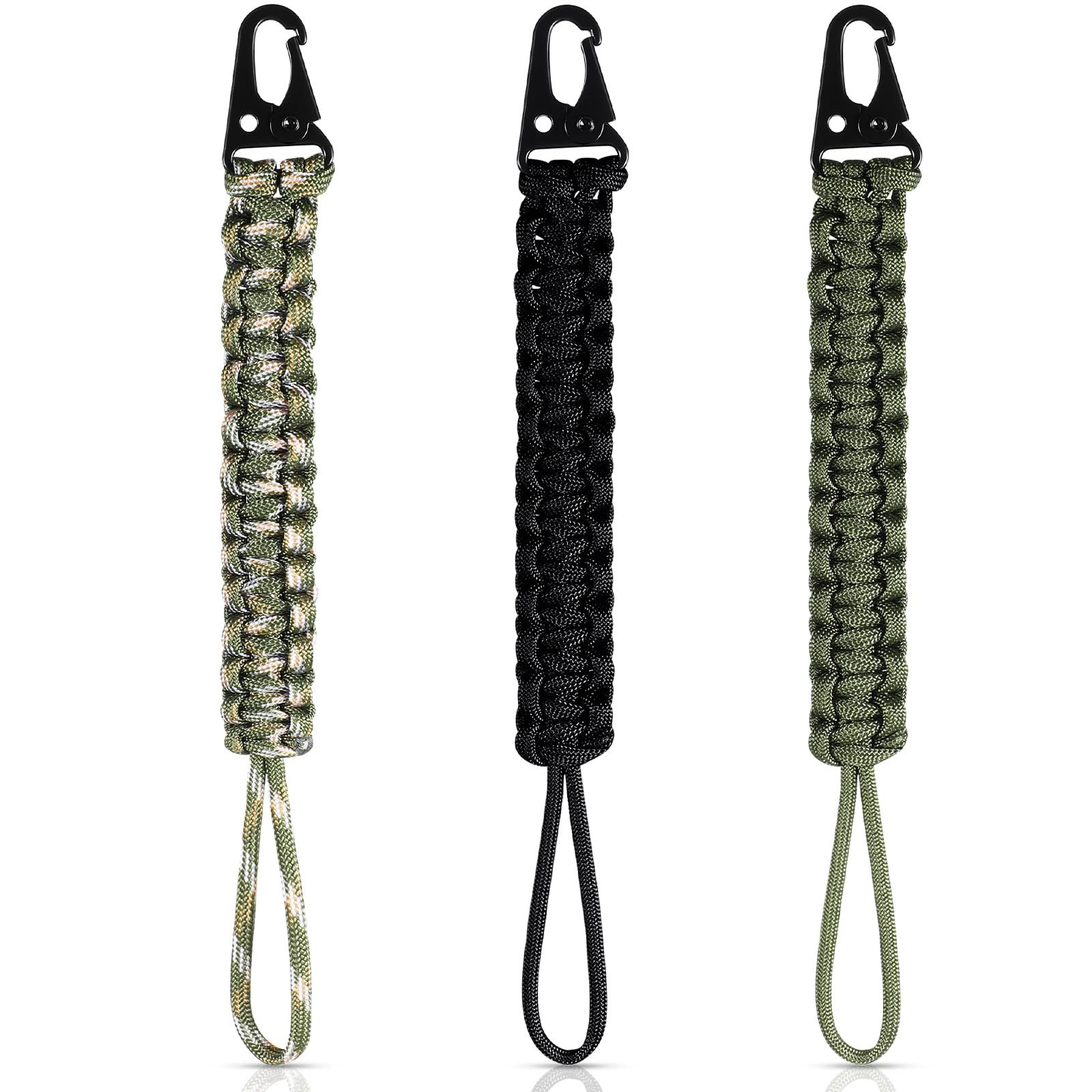 Shappy 3 Pcs 9 Inch 550 Paracord Black,green, Black, Green, Camouflage Green