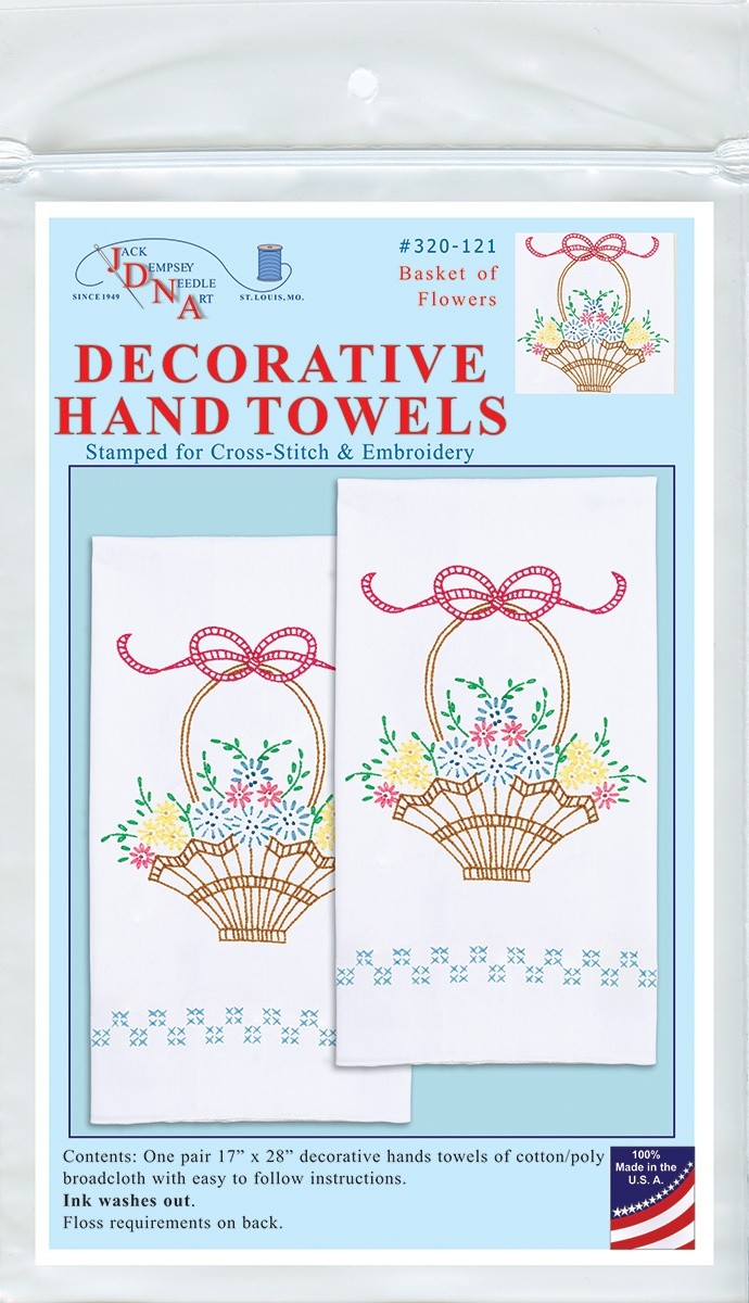 Jack Dempsey Stamped Decorative Hand Towel Pair 17"X28"-Basket Of Daisies - 5A00