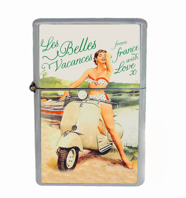 French Vespa Ad Rs1 Flip Top Oil Lighter Wind Resistant