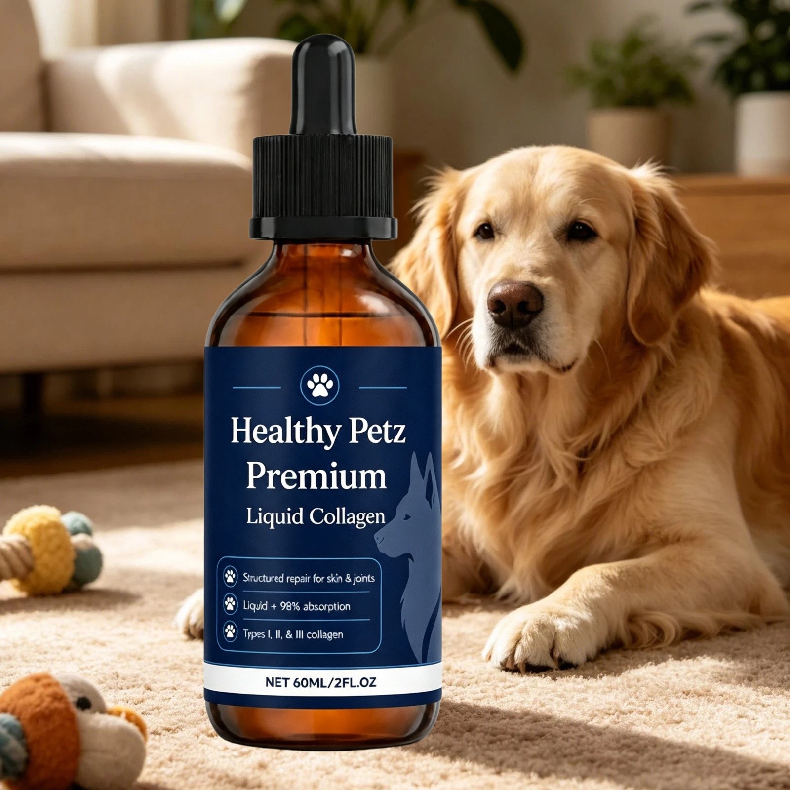 Healthy Petz Premium Liquid Collagen For Dogs, Skin & Coat Supplement 2 Fl Oz